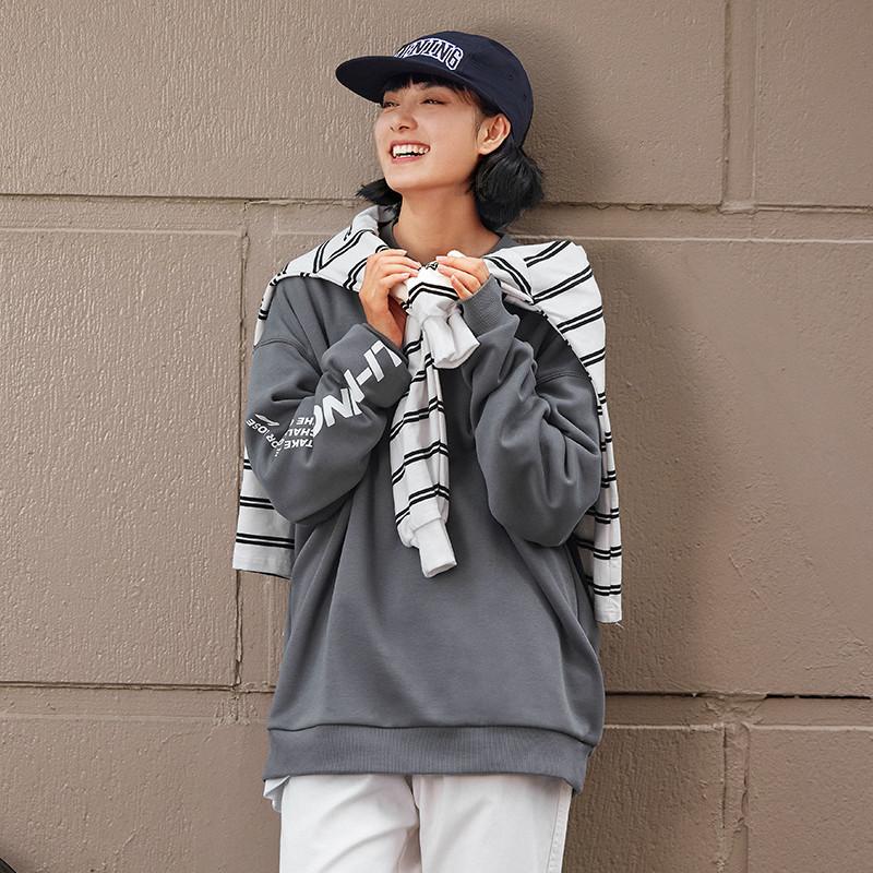 Li-Ning Round Neck Versatile Simple Long Sleeve Top Logo Loose Sweatshirt Unisex Tops AWDTB37-11