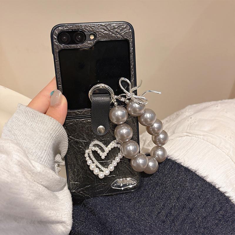 Pearl Water Diamond Love Phone Case for Samsung ZFold6 Flip Fold Flip 4 Handchain P50pocket