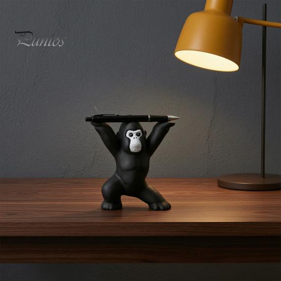 Durable Desktop Pen Rack 3D Printed Gorilla Holder, Funny Figurine, Personalized Gift for Coworkers Minimalist Black Desk Ornaments Office Home Study