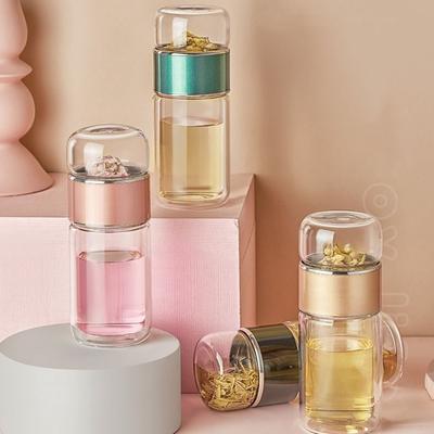 Leak Proof Glass Tea Water Bottle Double Layer Tea Infuser Bottle Tumbler Flower Tea Cup  Home
