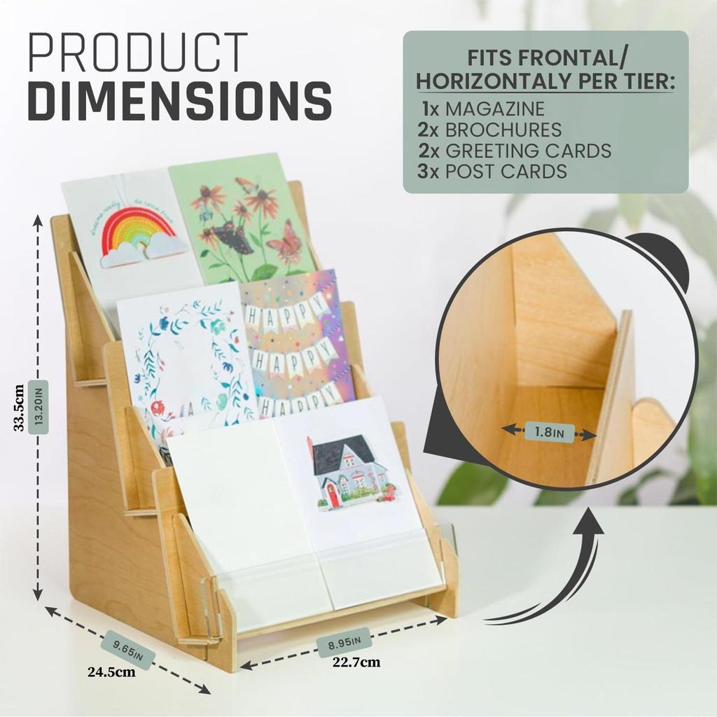 Card Display Rack 3 Tier Wooden Shelf Trading Card Display Stand for Home Workplace Wedding Party Trade Show Retail Store Craft