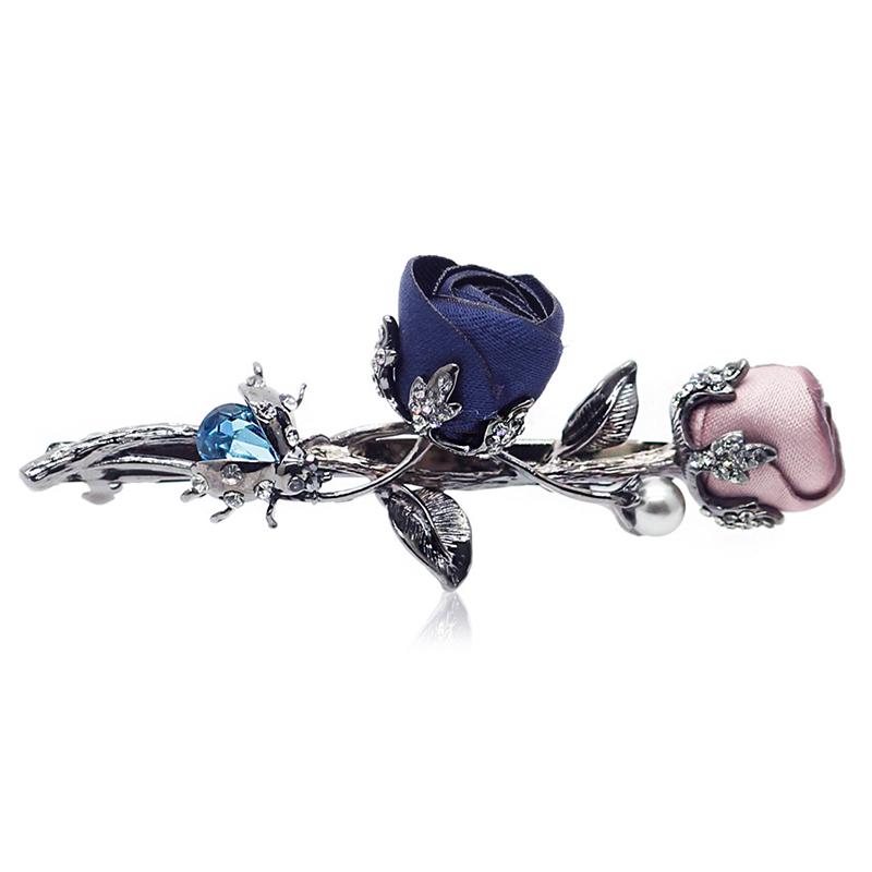 Rhinestone Leaves Barrettes Women Rose Flower Crystal Graceful Ponytail Holder Hair Accessories Hair Clip Female  Jewelry