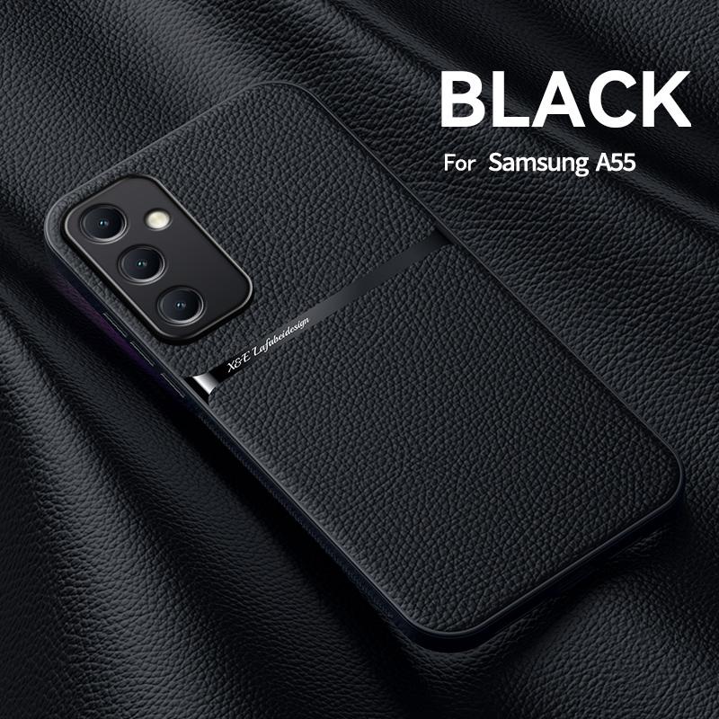 High Grade Luxury Magnetic Car Holder Leather Case For Samsung A55  Silicone Ultrathin Protective Back Cover