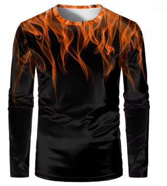 Fashion multi-color flame print men's long-sleeved T-shirt personality funny T-shirt retro street loose trend T-shirt