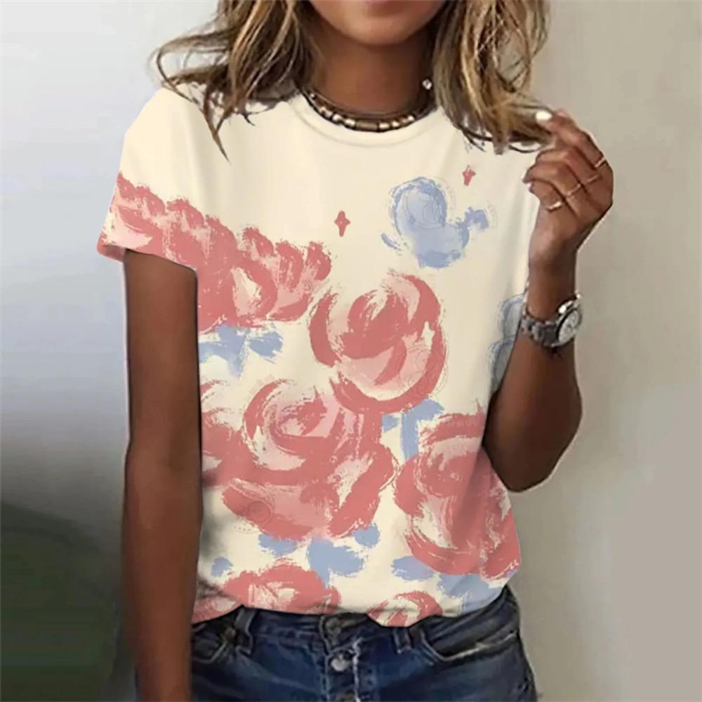 

Harajuku 3D Color Floral Print Women s Short Sleeved Shirt T-shirt with Floral Pattern Fashionable and Fun Clothing XL