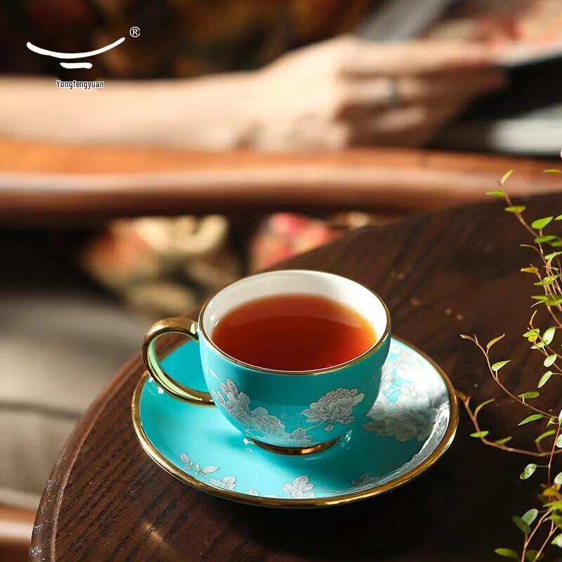 Yong Feng Yuan Ink Peony 2-Piece Ceramic Tea & Coffee Cup Set