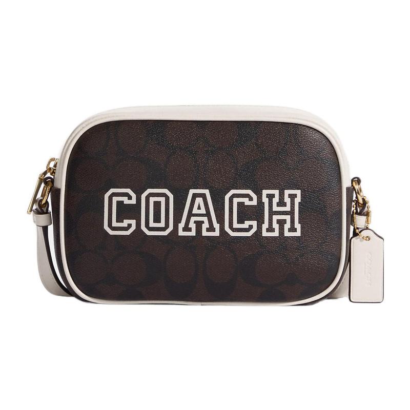 

COACH shoulder bag Jamie 19 Zippered double card slot interior multi-function pocket Signature coated canvas and smooth leather Camera Small Women s білий