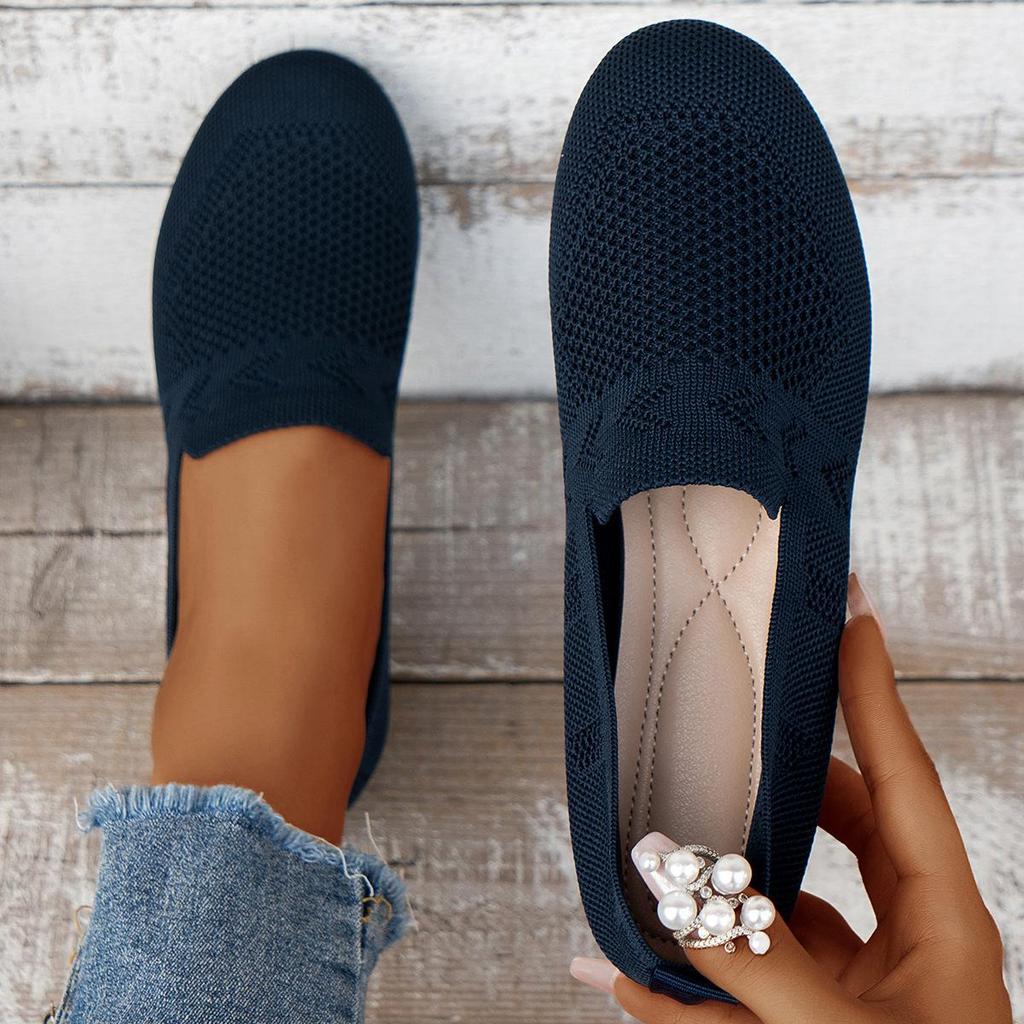 2025 Summer European and American Flat Bottomed Pointed Toe Set, Shallow Mouth Mom Shoes, Knitted, Fashionable and Versatile