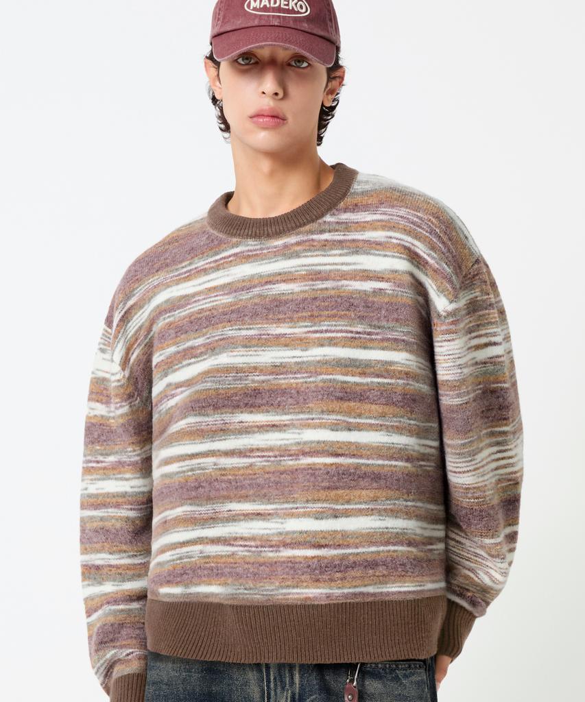 TRILLION Washable Multi-Color Gradient Crewneck Knit_Brown
