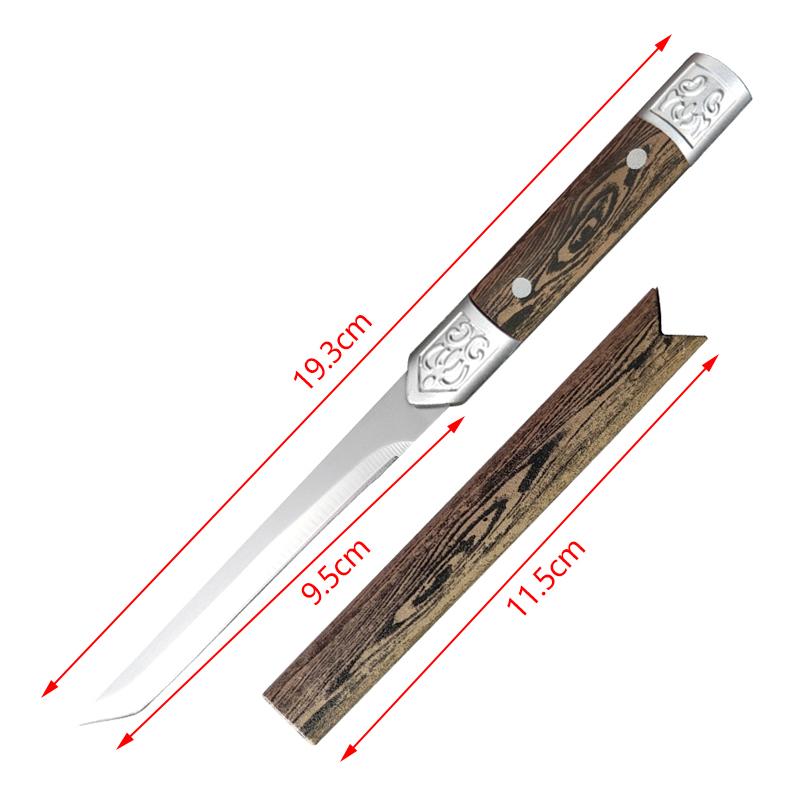1 buc. Cuțit drept mic portabil de camping în aer liber, cuțit de fructe din oțel inoxidabil cu duritate ridicată, mâner din lemn imitație.