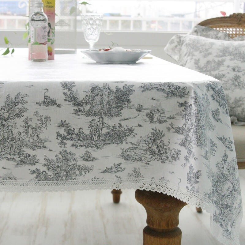 Leah French Lace Waterproof Tablecloth for 4 People 130x130 Blue (130x130)