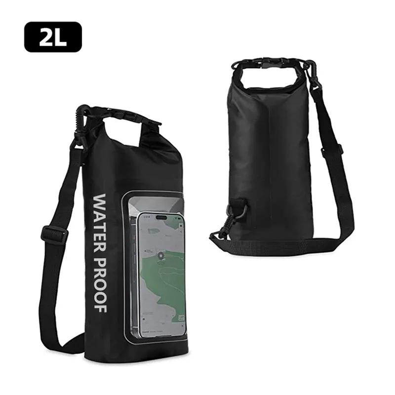2L Schwimm-Trockentasche Touchscreen Outdoor Wasserdicht Schulter Kajak Trekking Strand Treiben PVC Pack Rafting Surfen Bootfahren Tasche