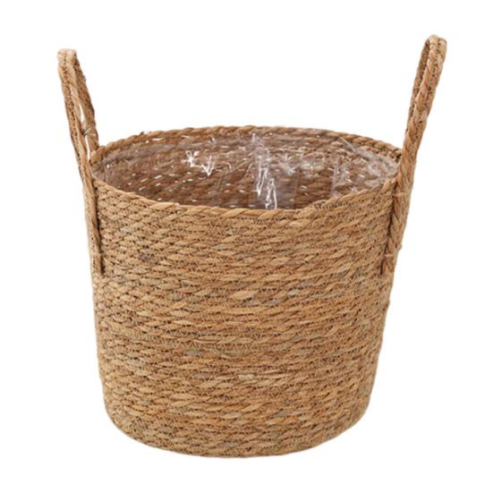 Wicker Planter Basket with Handles Indoor Outdoor Plants Rattan Woven Planter Pot Home Living Room Balcony Garden Round Decorative Flower Pot
