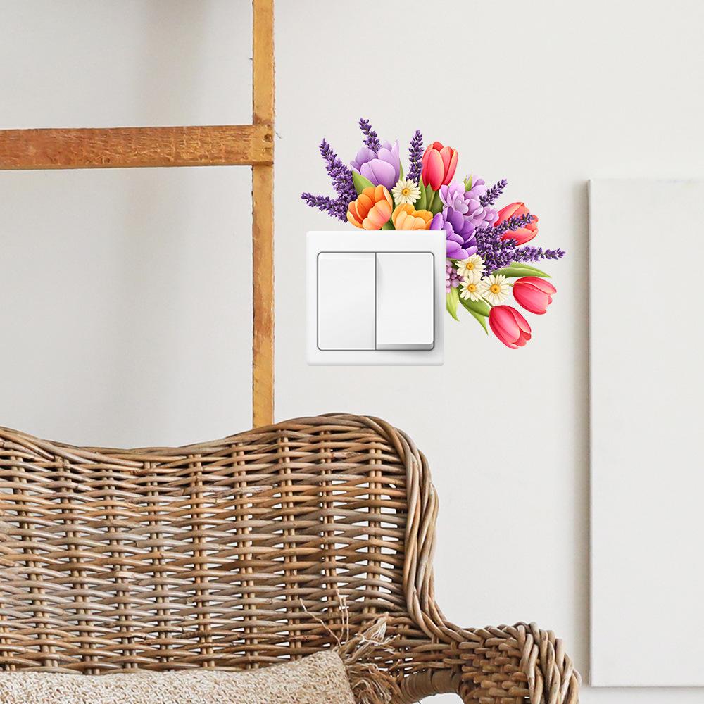 Simple Watercolour Flowers and Leaves Bedroom Living Room Switch Home Background Beautification Wall Stickers