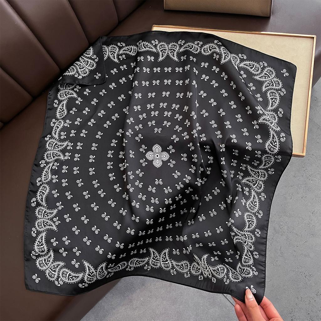 70*70cm Retro Paisley Cashew Print Neckerchief Silk Square Scarf Women Female Foulard Headscarf Hijab Hairband Soft Head Scarves