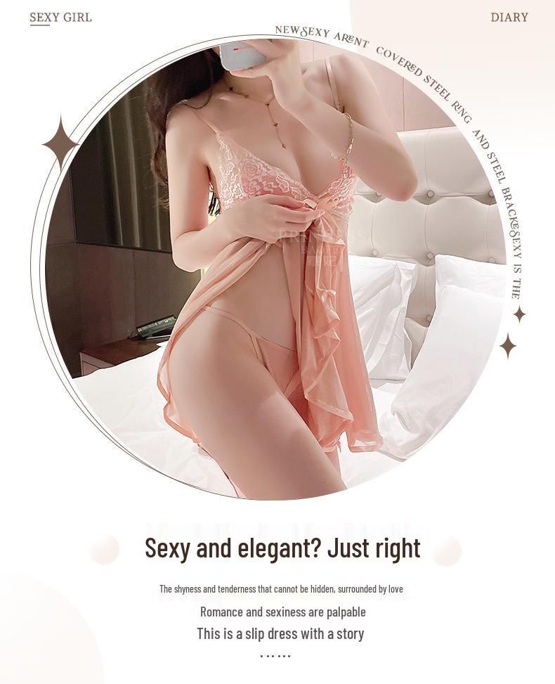 Sexy Lace Camisole Nightdress Set: Enhances Bust, See-Through Lingerie for Women