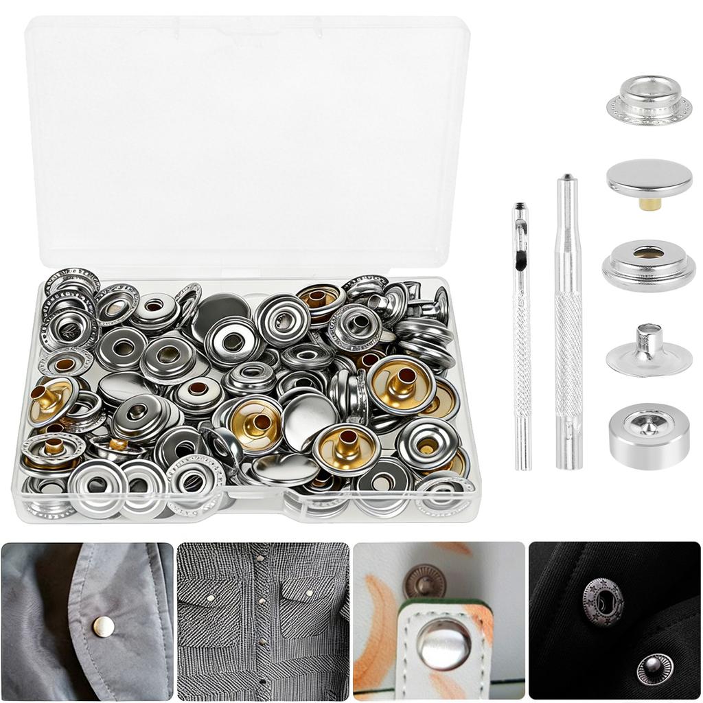 100Pcs Snap Fastener Tool Heavy Duty Metal Snap Buttons Kit for Clothing Press Studs Snap Fasteners Snap Setter Tool for Marine