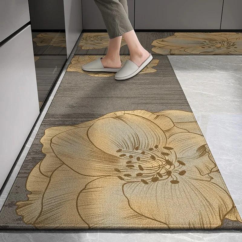 Kitchen Carpet Non-slip Floor Mat Wear-resistant Long Carpets Gray Flower Rug European and American Style Home Decoration Rugs