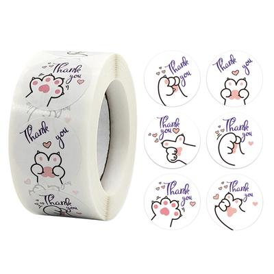 Cartoon Round Sticker Cute Kitten Paw Label Adhesive Round Label Cartoon Decal for Ideal for Thanksgiving Card Envelope