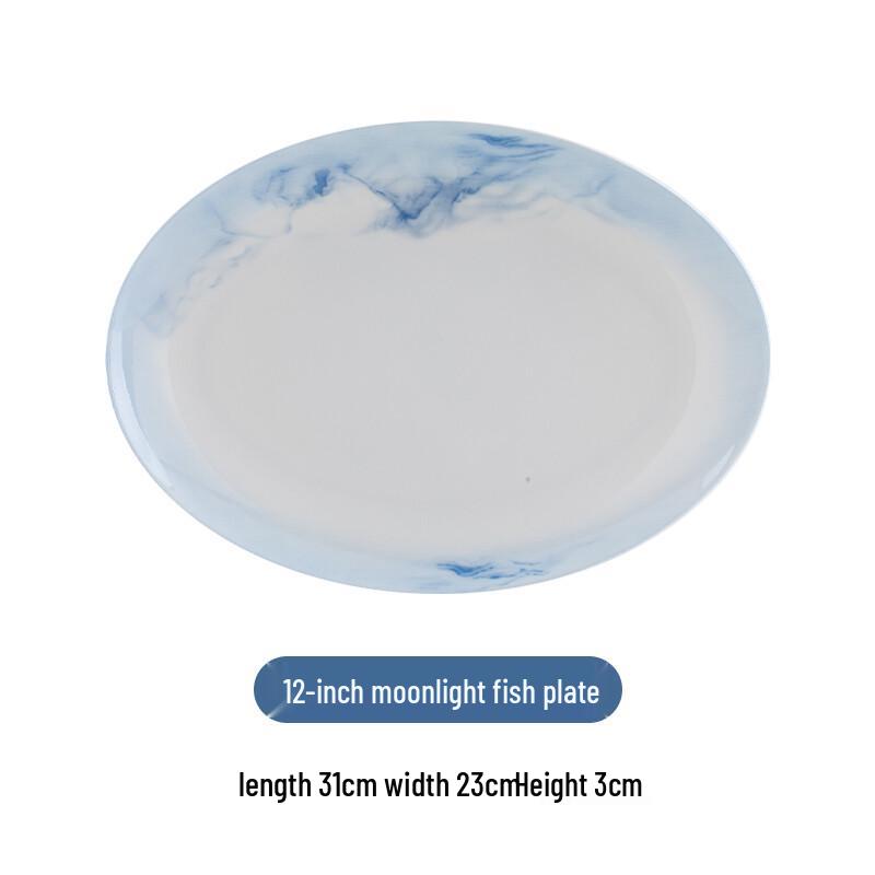 Jingdezhen Landscape Underglaze Bone China Oval Fish Plate