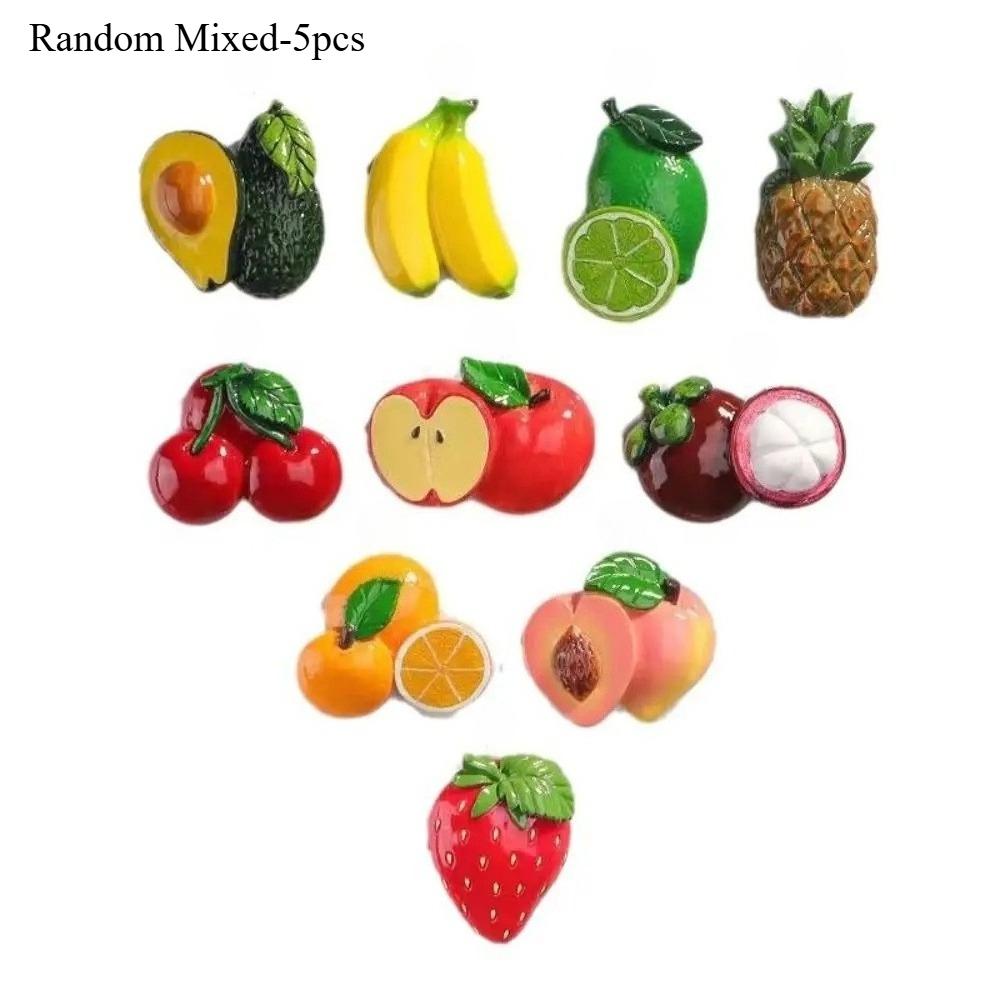 

5pcs 3D Fruit Refrigerator Stickers Magnetic Cartoon Simulated Fruit Magnetic Stickers Cute Fruit Design Resin Food Toys Kitchen