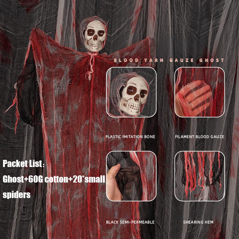 Halloween Hanging Ghost Scary Skeleton Gauze Ghost For Entrance Decoration Horror Party Outdoor Indoor House Decoration Props