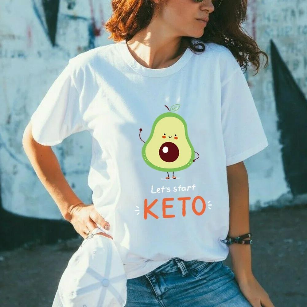Cute Avocado Printed T-Shirt Short Sleeve Neck Fashion Casual Sport Aesthetic Gothic Clothes Summer Graphic Women'S T Shirt Gift