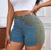 2025 European & American Stretch Fashion Patchwork Denim Hip-lifting Shorts for Women