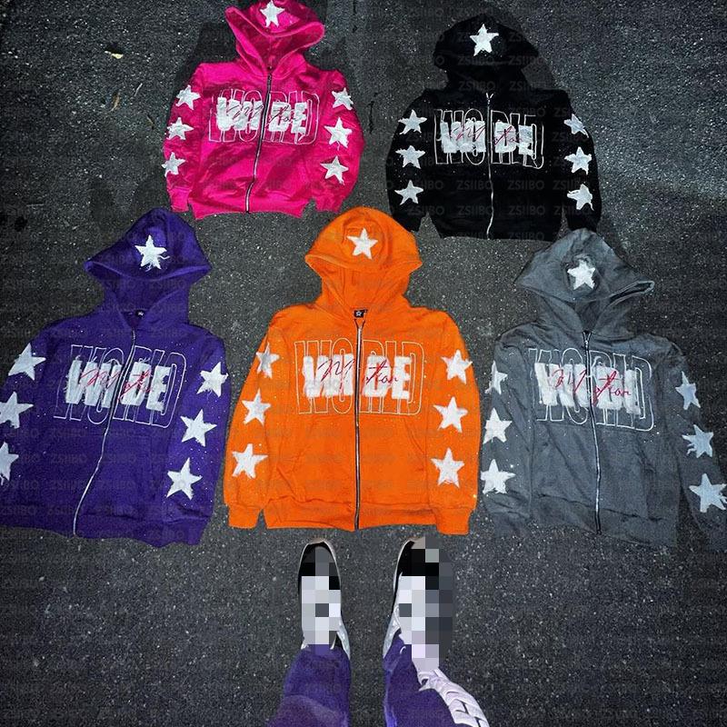 Européen et Américain Hiver Personnalisé Street Style Hip Hop Ample et Confortable Multicolore Chaud Sweat à Capuche Zippé