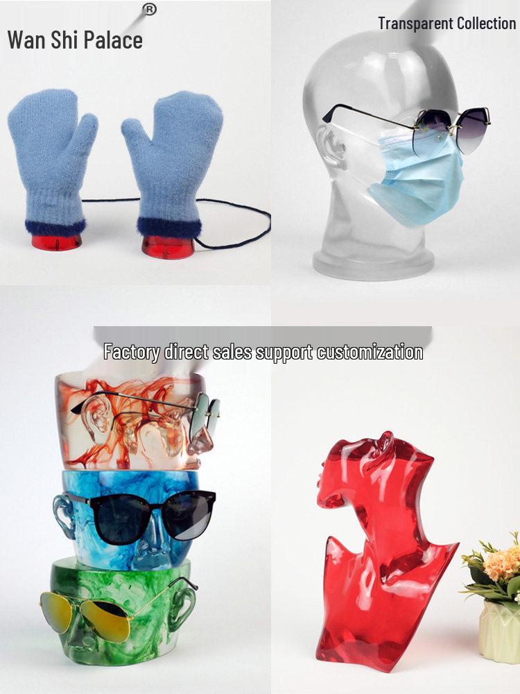 Transparent Crystal Human Head Mannequin Model Small Hand Model (Pure Transparent)