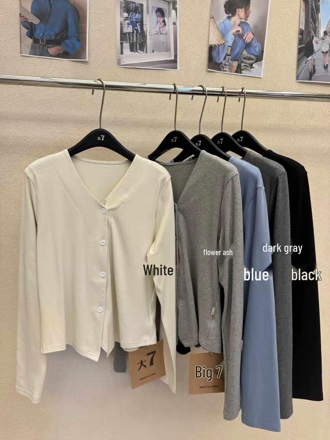 

Большой 7 Женский Весенний Корейский Стиль Свободный Большого Размера V-образный вырез Необычная Футболка Кардиган Large