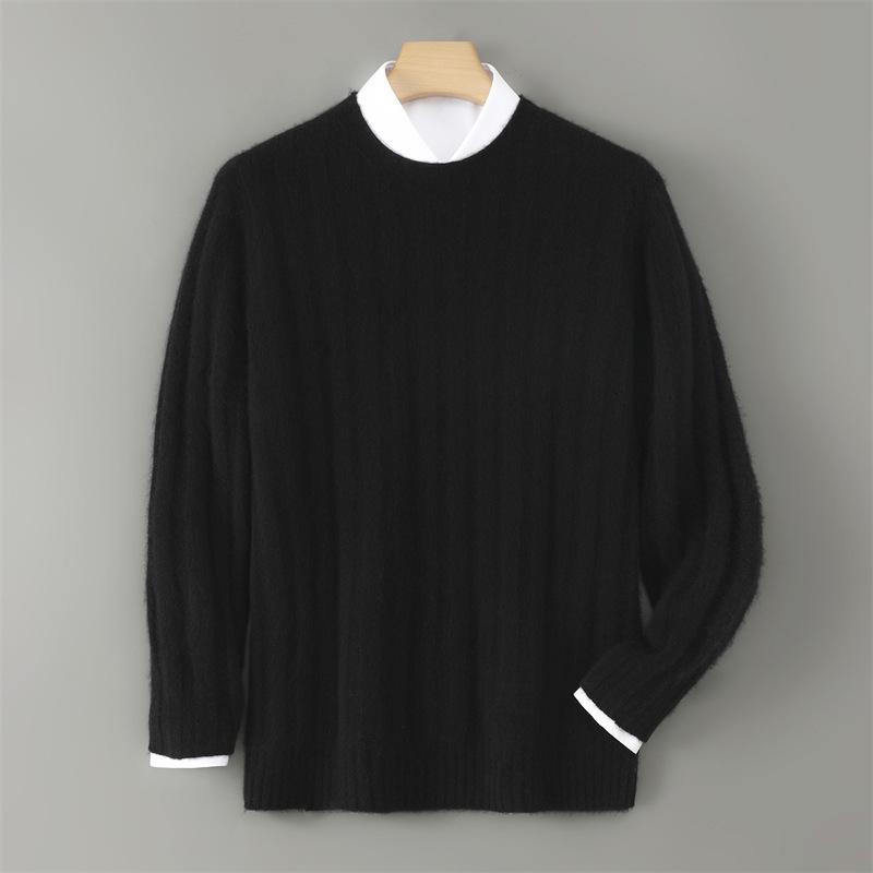 Men s Thick Warm Pure Wool Cable Knit Sweater - Autumn/Winter Round Neck, Ribbed, Loose Casual Base Layer XL
