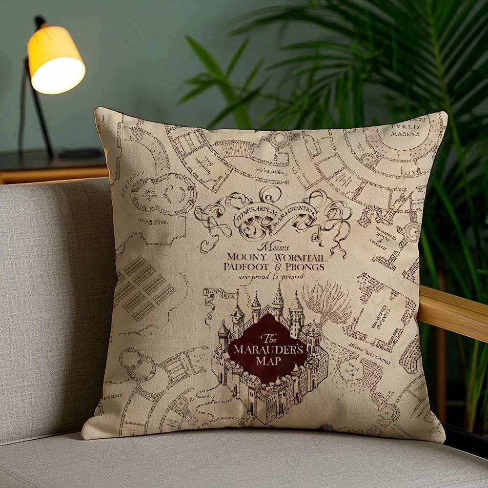 Magic Marauders Map Harny Potter Pillow Case Anti-Dustmite Pillowcase Invisible Zipper Silky Short Plush Sofa Cushion Cover