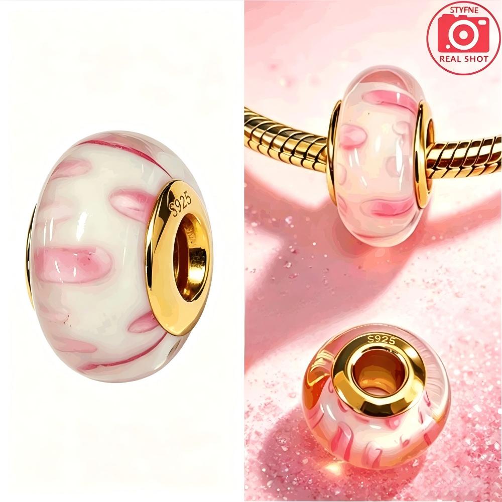 New Exquisite 925 Silver Colored Glass Beads Flowers Murano Bead Charms Fit DIY Bracelet Jewelry Fine Gift for Women