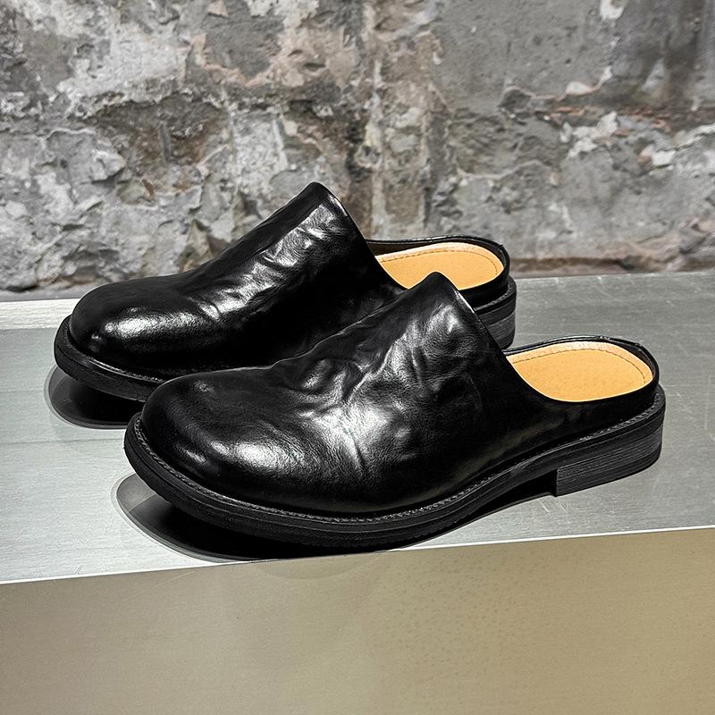 Sommer Herbst Neue Designer Mules für Herren Schwarz Mode Lässig Große Größe Halbschuhe Herren Oberbekleidung Rindsleder Schuhe Mann