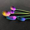 5Pcs Matte Round Handle Silver 18/10 Stainless Steel Cutlery Set Knife Dseert Fork Spoon Tableware Dinnerware Flatware Set