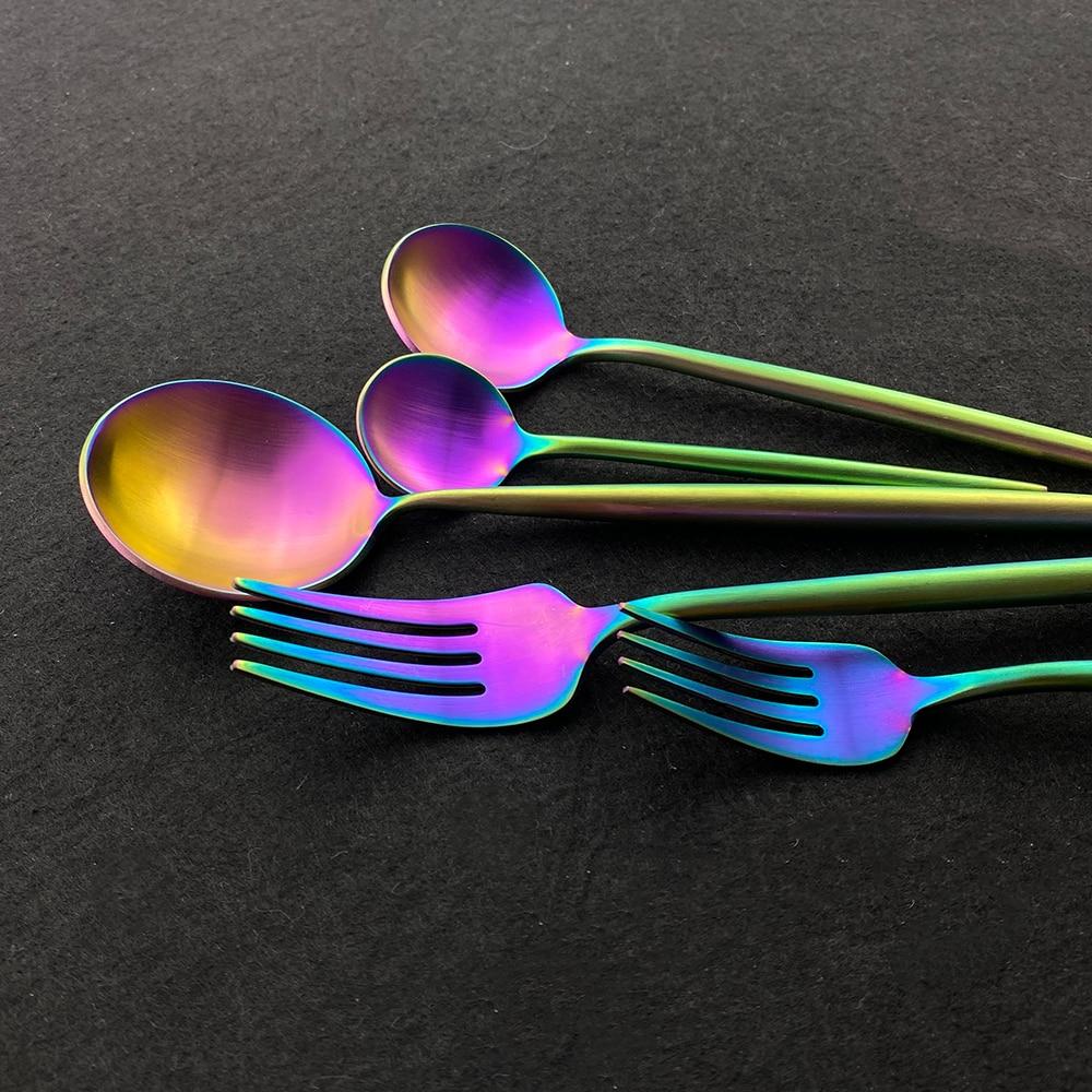 5Pcs Matte Round Handle Silver 18/10 Stainless Steel Cutlery Set Knife Dseert Fork Spoon Tableware Dinnerware Flatware Set