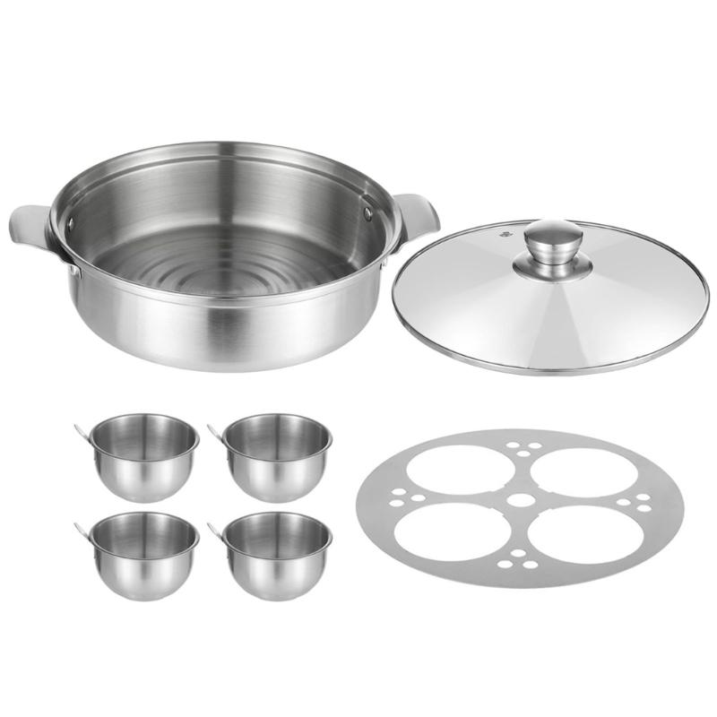 Multipurpose 4 Cup Eggs Poacher Pan Large Capacity Universal Eggs Cooker Stainless Steel Double Layer Steamer Pot