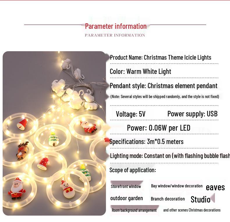 LED Santa Claus Christmas Curtain String Lights for Windows - Festive Cartoon Decoration