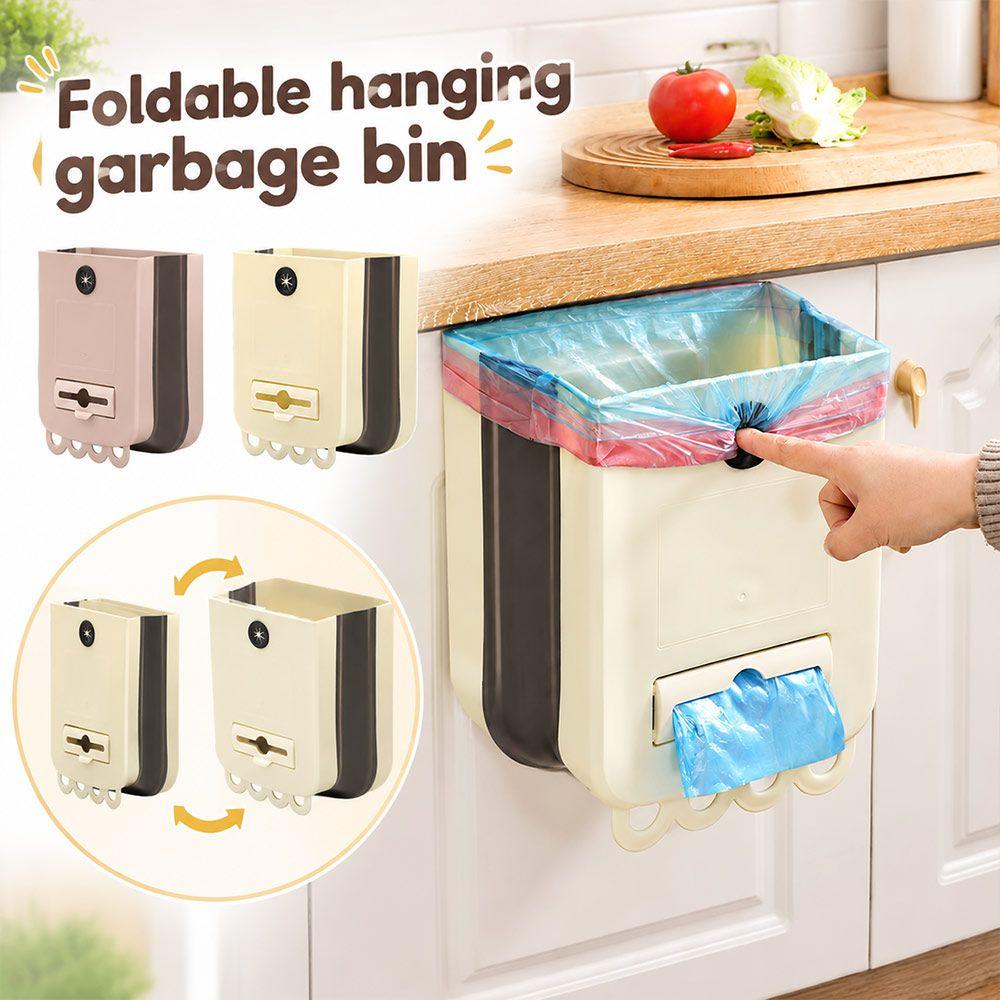 Plastic Hanging Trash Can Foldable Wall Mounted Garbage Can New Kitchen Compost Bin Cabinet Door