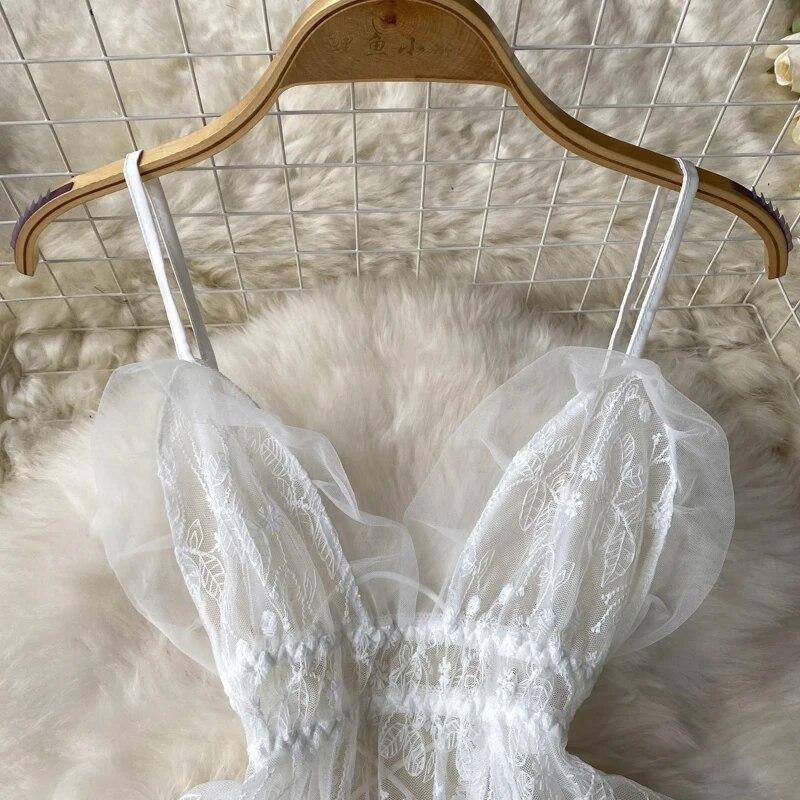 Ladies Sensual Camis Night Dress Fashion Mesh Embroidery Sexy Underwear Slim Pajamas 2023 Lingerie Sheer Nightwear