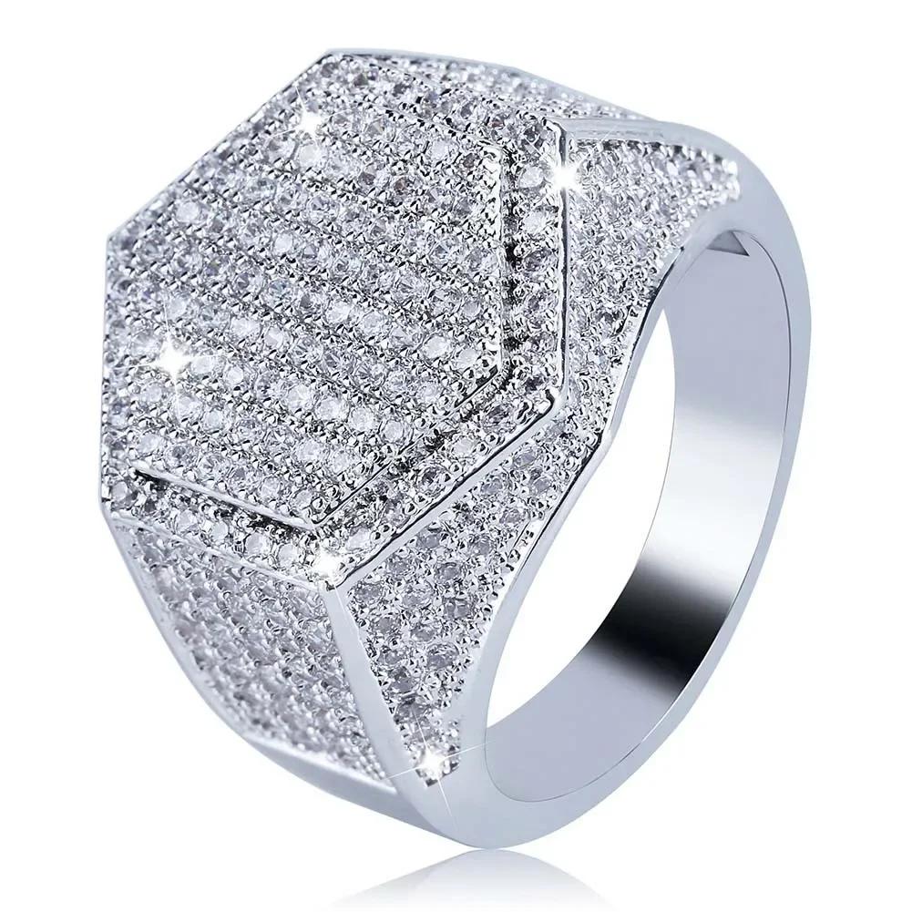 Sale 5-12 White Golden Iced Out HipHop Engagement Rings CZ Pinky Men Women Full Crystal Ring