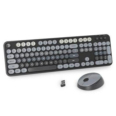 Black Wireless Keyboard and 104 Keys Full Size Cute Colorful Keyboard with Number Retro Typewriter Round Keycaps for Windows PC US Layout Black Mouse,