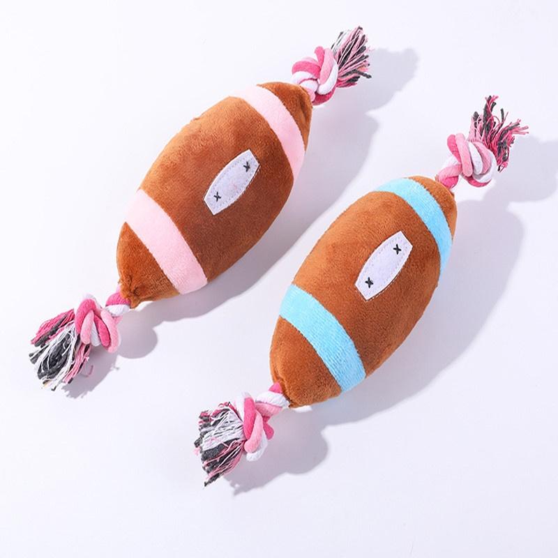 Interactive Pet Playmate Durable Plush Dog Toy With Sound Cotton Rope And Olive Football Design