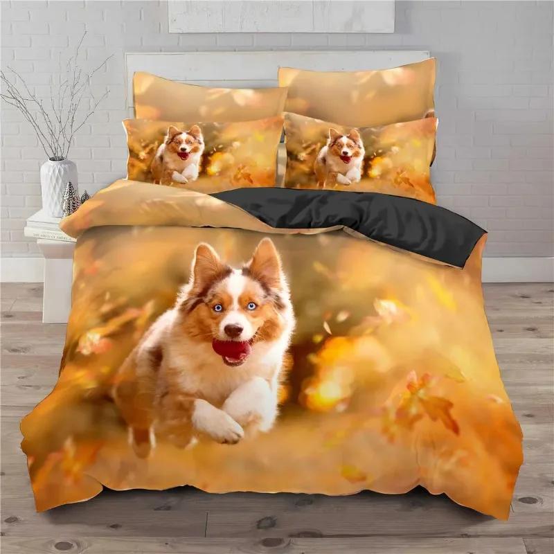 Comforter Print Pet Dog Dachshund S Bedroom Set Bedding Sets Autumn Leaves Yellow 3D Animal S