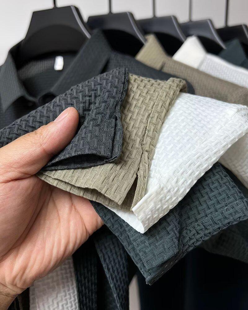 Pánské evropské a americké polo s krátkým rukávem z ledového hedvábí - Bezešvé, Vysoká elasticita, Kulatý výstřih, Business casual