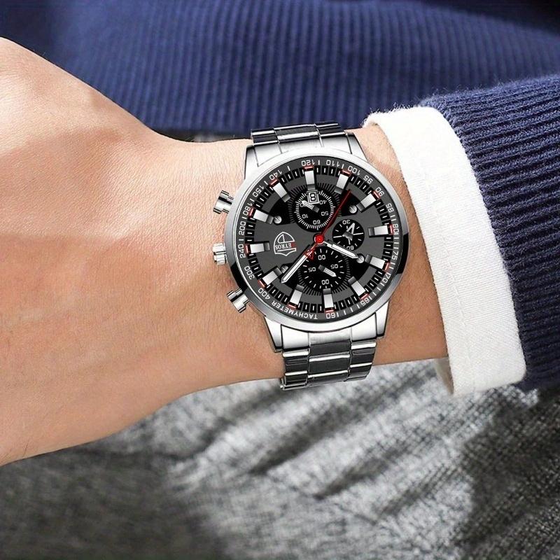 2pcs/set, 1pc Fashion Men's Luxury Business Quartz Watch & 1pc Men's Bracelet with , Men's Gifts