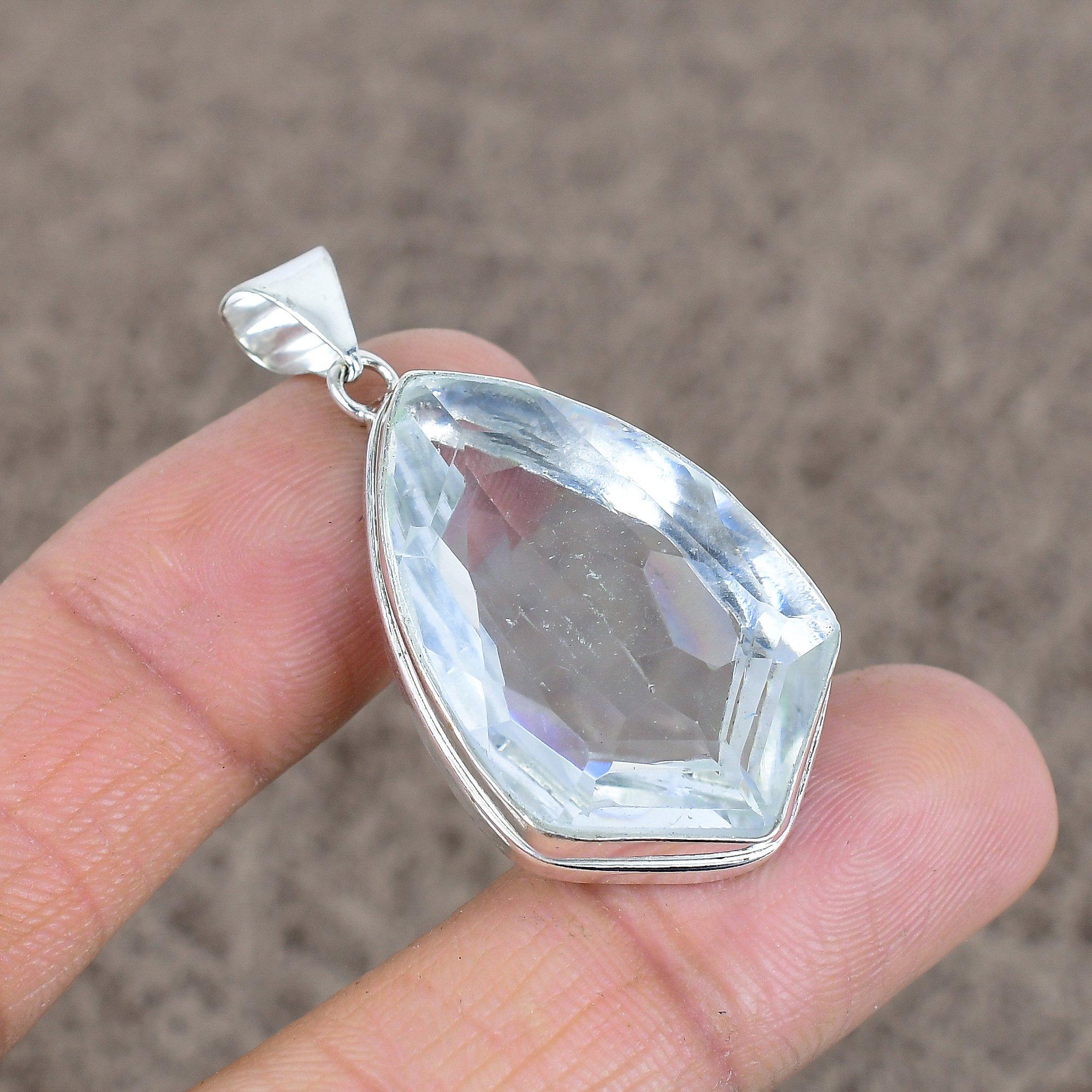 

White Topaz Gemstone Handmade 925 Sterling Silver Jewelry Pendant 1.85 KKG-54