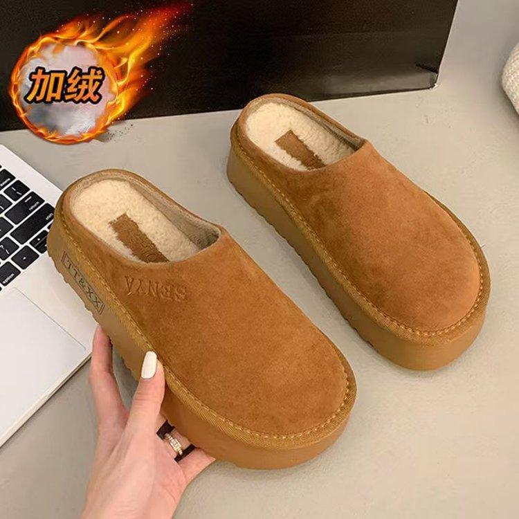 

Birkenstocks тапочки на толстой подошве из бархата с застежкой-молнией на голову женские, новинка 2024 года, осенне-зимние тапочки из хлопка с одной педалью 35