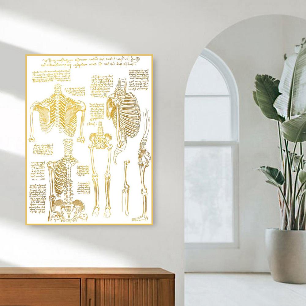 Human Organ Bone Tissue Structure Poster Golden Nordic Retro Style Canvas Painting Living Room Wall Art Prints Modern Home Decor No Frame